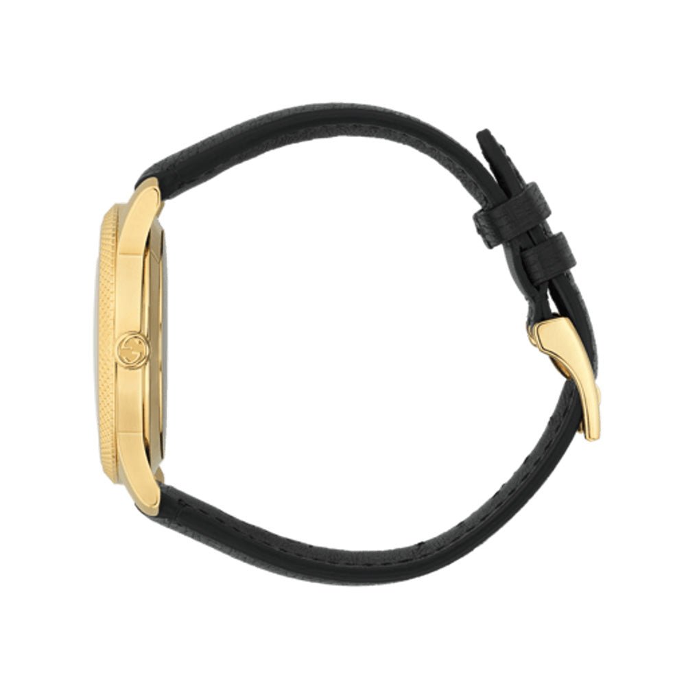 Gucci Eryx Automatic Chevron Gold Dial Black Leather Strap Watch For Men - YA126340