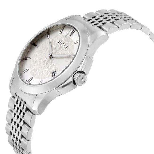 Gucci G Timeless Silver Dial Silver Steel Strap Watch For Men