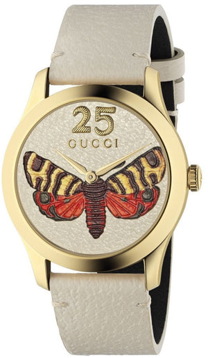 Gucci G Timeless Butterfly White Dial White Leather Strap Watch For Women - YA1264062