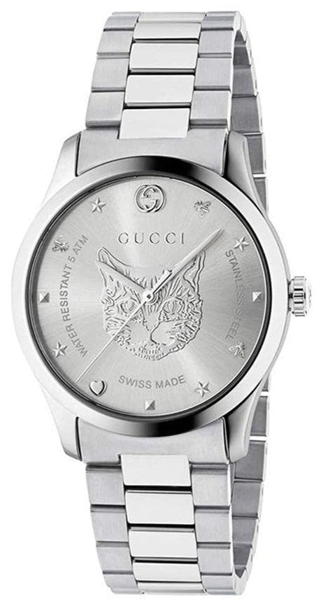 Gucci G Timeless Silver Dial Silver Steel Strap Watch For Women