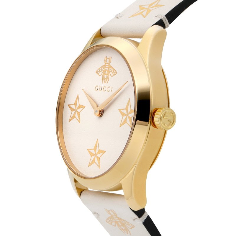 Gucci G Timeless White DIal White Leather Strap Watch For Women - YA1264096