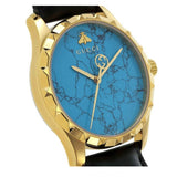 Gucci G Timeless Turquoise Blue Dial Black Leather Strap Watch For Men - YA126462