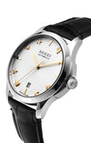 Gucci G Timeless Automatic Silver Dial Black Leather Strap Unisex Watch - YA126468