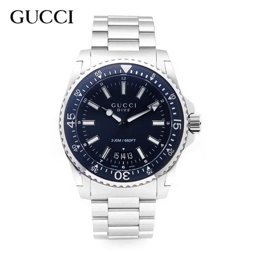 Gucci Dive Blue Dial Silver Steel Strap Watch For Men - YA136203