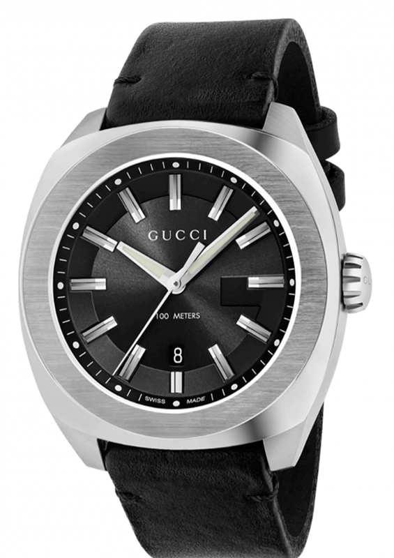 Gucci GG2570 Black Dial Black Leather Strap Watch For Men - YA142206