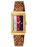 Gucci G-Frame Mother of Pearl Dial Brown Leather Snakeskin Strap Watch For Women - YA147402
