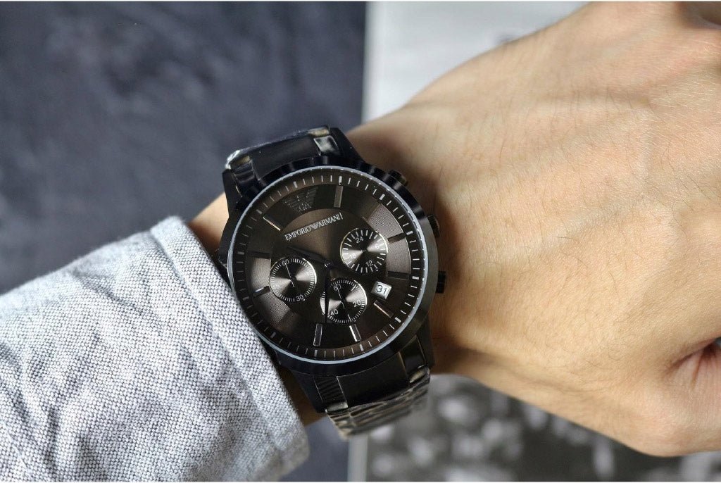 Emporio Armani Classic Chronograph Grey Strap Steel Dial Grey Watch For Men