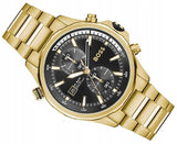 Hugo Boss Globetrotter Chronograph Black Dial Gold Steel Strap Watch for Men - 1513932