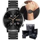 Hugo Boss Integrity Black Dial Black Steel Strap Watch for Men - 1513780