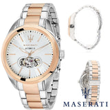 Maserati Traguardo Automatic White Dial Two Tone Steel Strap Watch For Men - R8823112001