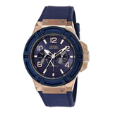 Guess Rigor Blue Dial Blue Silicone Strap Watch For Men - W0247G3