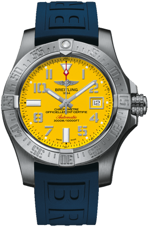 Breitling Avenger II Seawolf Yellow Dial Blue Rubber Strap 45mm Mens Watch - A1733110/I519/157S