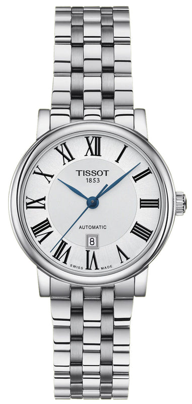 Tissot T Classic Carson Premium Automatic Lady Silver Dial Silver Steel Strap Watch for Women - T122.207.11.033.00