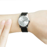 Calvin Klein City Silver Dial Black Leather Strap Watch For Women - K2G231C6