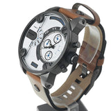 Diesel SBA Dual Time Chronograph White Dial Brown Leather Strap Watch For Men - DZ7269