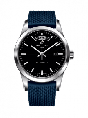 Breitling Transocean Day & Date 42mm Automatic Black Dial Blue Mesh Bracelet Mens Watch - A4531012/BB69/280S/ A20S.1
