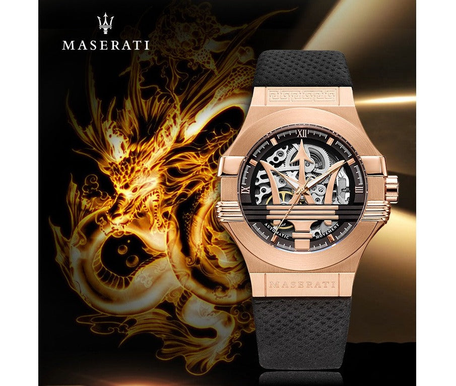 Maserati Potenza Automatic Skeleton Limited Edition Dial Black Strap Watch For Men - R8821108025