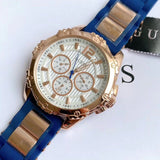 Guess Interpid White & Rose Gold Dial Blue Silicone Strap Watch For Women - W0325L8