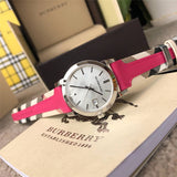 Burberry The City White Dial Pink Haymarket Leather Strap Watch for Women - BU9149