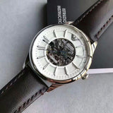 Emporio Armani Meccanico White Dial Brown Leather Strap Watch For Men - AR1946