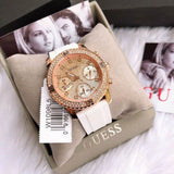 Guess Confetti Crystal Rose Gold Dial White Silicone Strap Watch For Women - W1098L5