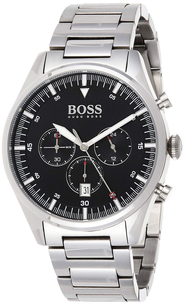 Hugo Boss Pioneer Black Dial Silver Steel Strap Watch for Men - 1513712