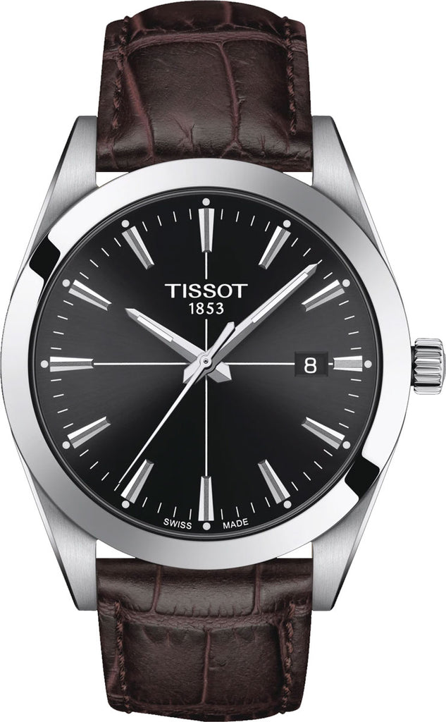 Tissot men's black leather strap cheap watch