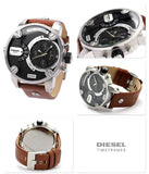 Diesel SBA Dual Time Black Dial Brown Leather Strap Watch For Men - DZ7264