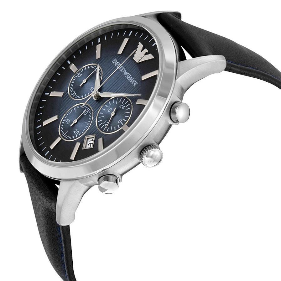 Men Emporio Chronograph Watch Leather Strap Dial For Blue Armani Blue Classic