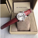 Burberry The City Silver Dial Maroon Leather Strap Watch for Women - BU9129
