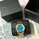 Marc Jacobs Amy Blue Dial Gold Stainless Steel Strap Watch for Women - MBM3303