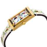 Gucci G-Frame Floral Mother of Pearl Dial White Leather Strap Watch For Women - YA147407