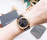 Marc Jacobs Mandy Black Dial Black Leather Strap Watch for Women - MJ1597