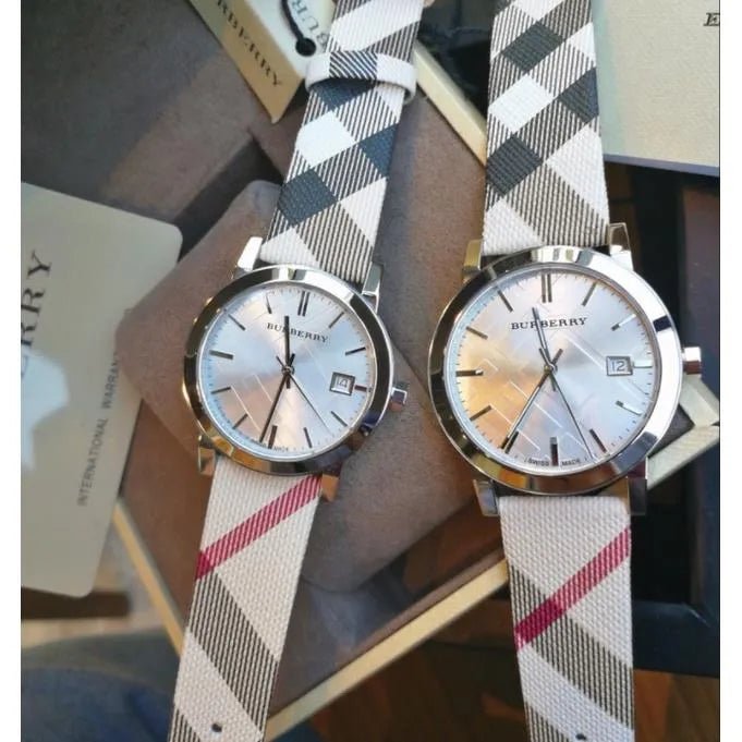 Burberry check silver with black dial watch online