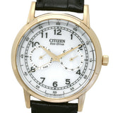 Citizen Watch Eco Drive Day & Date White Dial Black Leather Strap Watch For Men - AO9003-16A