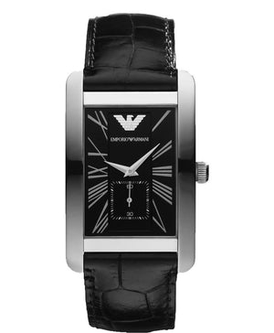 Emporio Armani Black Dial Black Leather Strap Watch For Men - AR0143