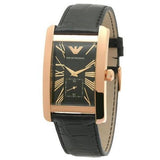 Emporio Armani Classic Black & Rose Gold Dial Black Leather Strap Watch For Men - AR0168