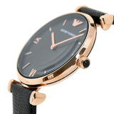 Emporio Armani Gianni T Bar Black Mother of Pearl Dial Black Leather Strap Watch For Women - AR11060