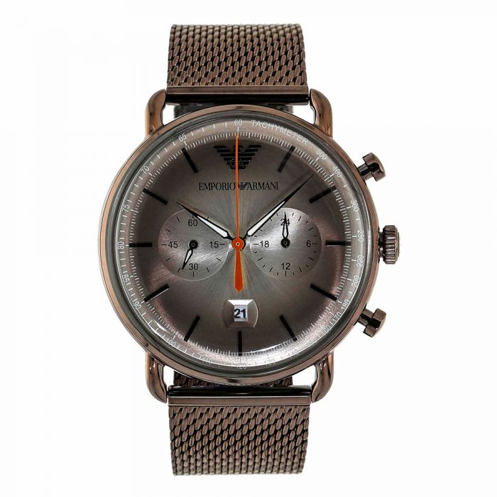 Emporio Armani Aviator Chronograph Grey Dial Brown Mesh