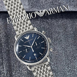 Emporio Armani Aviator Chronograph Blue Dial Silver Steel Strap Watch For Men - AR11238