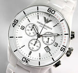 Emporio Armani Ceramic Chronograph White Dial White Ceramic Strap Watch For Men - AR1424