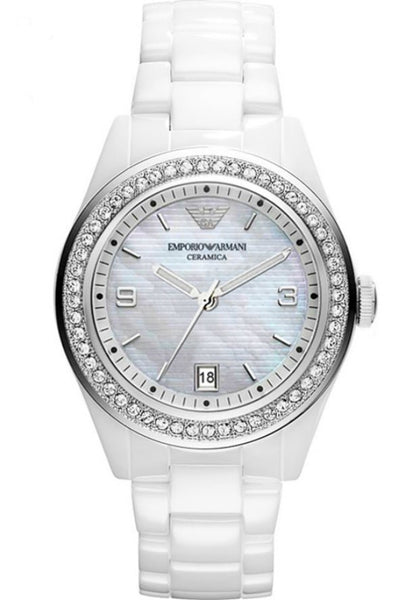 Emporio Armani Ceramica White Mother of Pearl Dial Stainless Steel