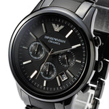 Emporio Armani Ceramica Chronograph  Black Dial Black Strap Watch For Men - AR1452