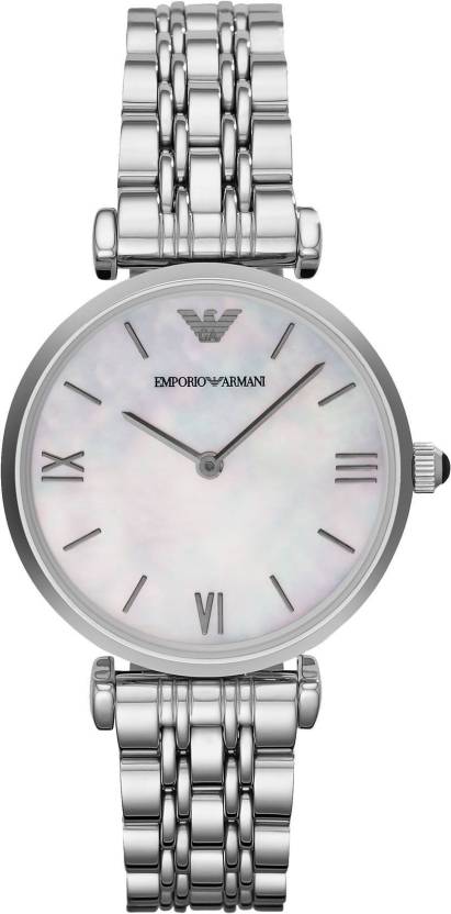 Emporio Armani T Bar Mother of Pearl Dial Steel Strap Watch