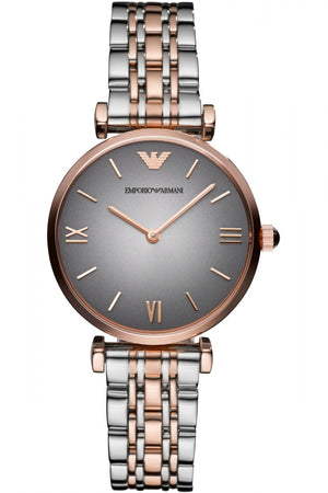 Emporio Armani Gianni T Bar Grey Dial Two Tone Stainless Steel Watch For Women - AR1725