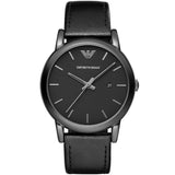 Emporio Armani Classic Black Dial Black Leather Strap Watch For Men - AR1732