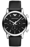 Emporio Armani Classic Chronograph Black Dial Black Leather Strap Watch For Men - AR1733