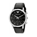 Emporio Armani Luigi Chronograph Black Dial Black Leather Watch For Men - AR1828