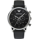 Emporio Armani Luigi Chronograph Black Dial Black Leather Watch For Men - AR1828