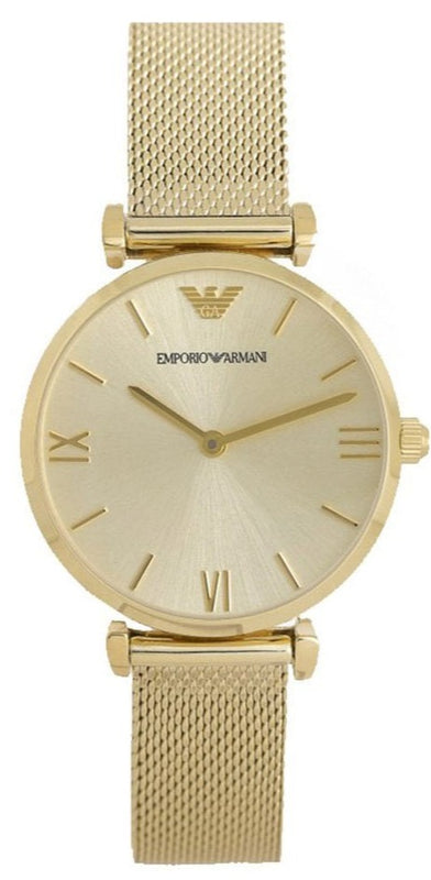 Emporio Armani Retro Gold Dial Gold Mesh Bracelet Watch For Women - AR1957